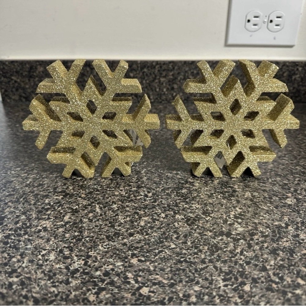 Gold Glitter Wood Snowflake Decor Set